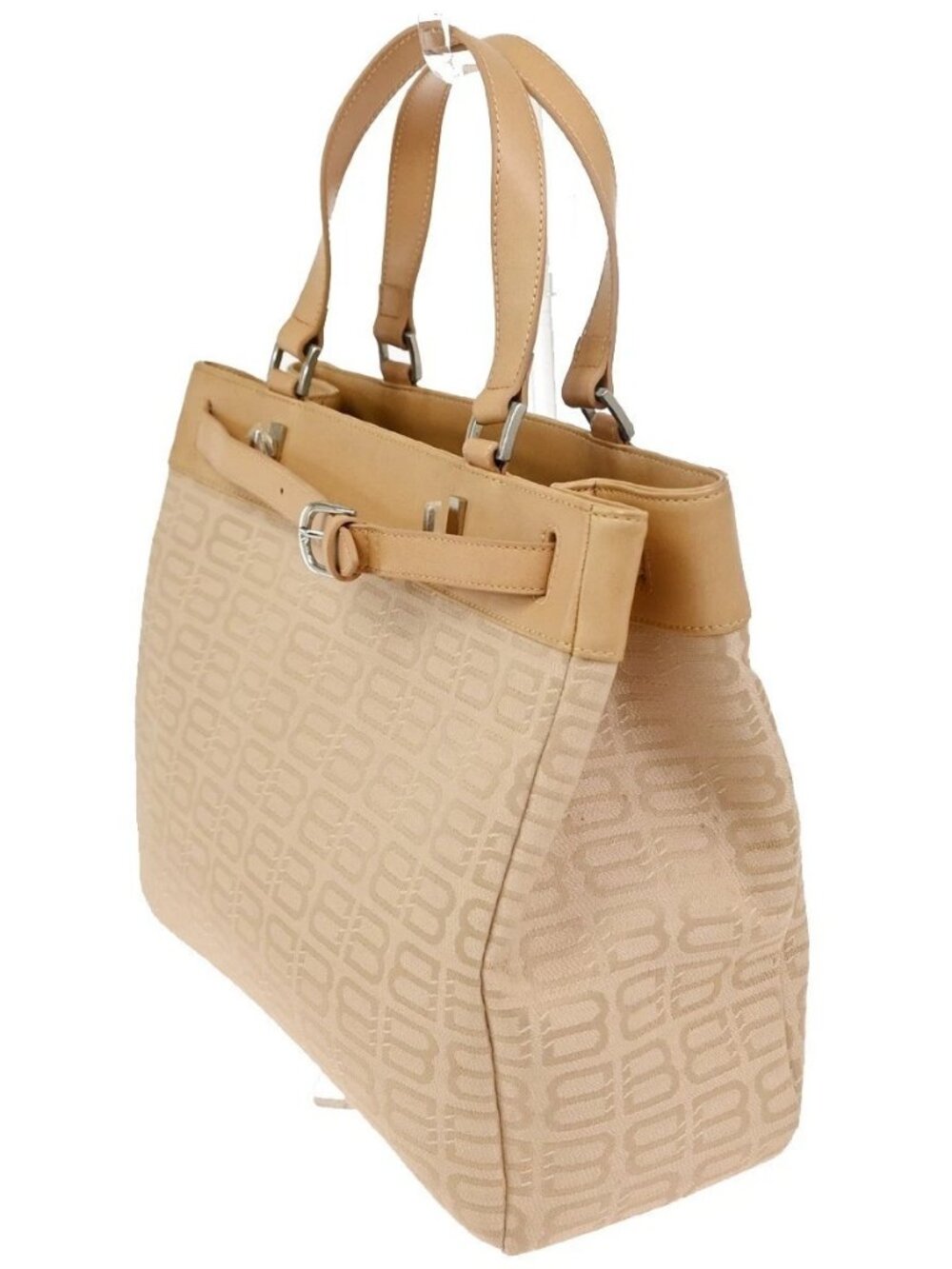 BALENCIAGA Logo BB Pattern Hand Tote Bag Canvas Leather Beige SHW - Picture 2 of 16